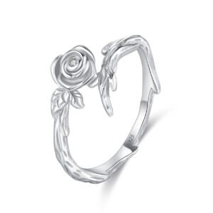 S925 sterling silver rose diamond ring women's European and American style ins high-end cold style retro finger ring tail ring