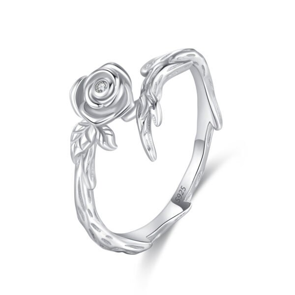 S925 sterling silver rose diamond ring women's European and American style ins high-end cold style retro finger ring tail ring