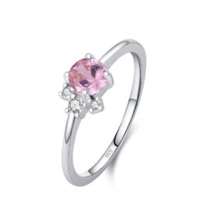 Elegant S925 Sterling Silver New Romantic Pink Zircon Ring Women's Simple Sweet All-match High-grade Finger Ring