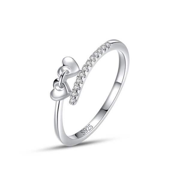S925 Sterling Silver Heart Ring Women's Japanese and Korean Style Simple Sweet Love Micro-inlaid Index Finger Personality Cute All-match Ring