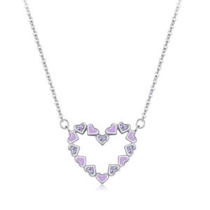 S925 Sterling Silver Sweet Heart-shaped Hollow Necklace Women's European and American Cross-border Light Luxury Purple Elegant Zircon Pendant Clavicle Chain