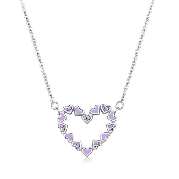 S925 Sterling Silver Sweet Heart-shaped Hollow Necklace Women's European and American Cross-border Light Luxury Purple Elegant Zircon Pendant Clavicle Chain