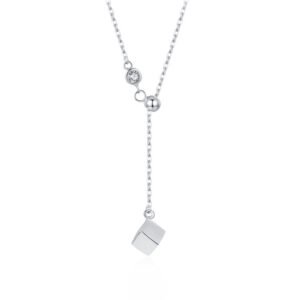 S925 simple square pendant adjustable necklace women's micro diamond ins style necklace