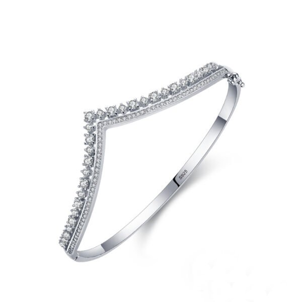 s925 Sterling Silver Bracelet Women's European and American Cross-border Fashion V-shaped Crown Bracelet Luxury High-end Diamond Opening Bracelet