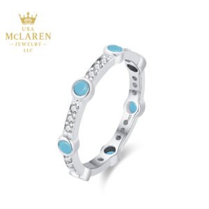 Turquoise & CZ Row Ring in S925 Sterling Silver – Stackable, Bold & Feminine