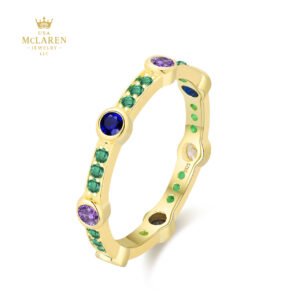 Dopamine Rainbow CZ Ring in Gold Vermeil – S925 Sterling Silver, Bold & Joyful