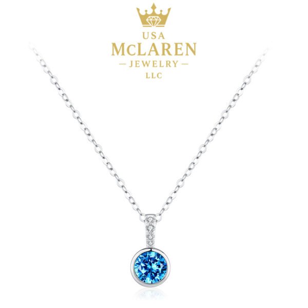 Elegant Aquamarine CZ Pendant Necklace in S925 Sterling Silver - Image 2