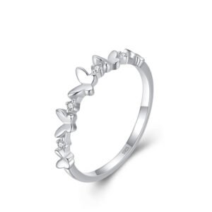 s925 Silver Ring Women's Japanese and Korean Small Fresh Butterfly Micro Diamond Ring Cross-border Stacked Index Finger Ring Jewelry Wholesale