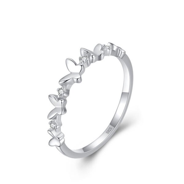 s925 Silver Ring Women's Japanese and Korean Small Fresh Butterfly Micro Diamond Ring Cross-border Stacked Index Finger Ring Jewelry Wholesale