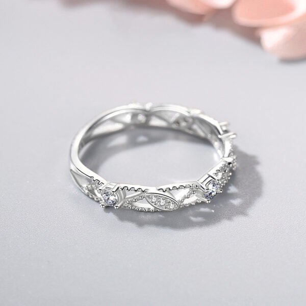 S925 Sterling Silver Ring Women's Sweet Rose Leaves Hollow Flash Diamond Ring Luxury All-match Silver Jewelry Factory Direct Approval - Image 3
