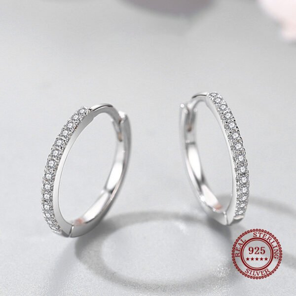 925 Sterling Silver Minimalist Pave Hoop Earrings – Elegant Everyday Style - Image 3