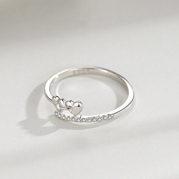 S925 Sterling Silver Heart Ring Women's Japanese and Korean Style Simple Sweet Love Micro-inlaid Index Finger Personality Cute All-match Ring - Image 3