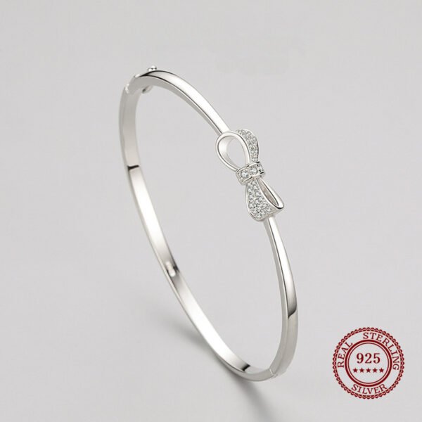 Bowknot Bangle in S925 Sterling Silver – Delicate Sparkle, Sweet Minimalism - Image 2