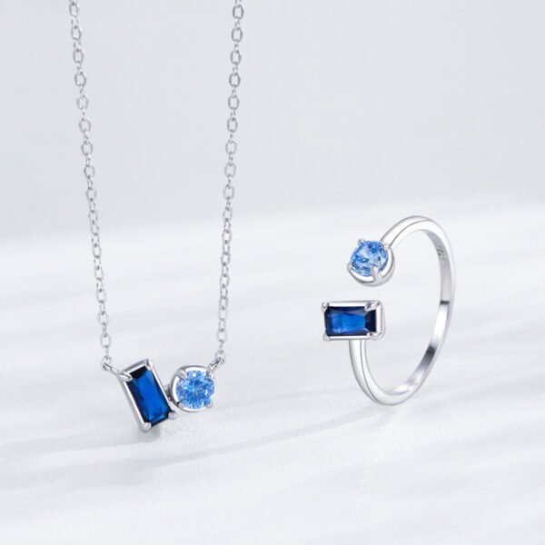 Elegant Sapphire Jewelry Set in S925 Sterling Silver – Necklace & Stud Earrings - Image 2