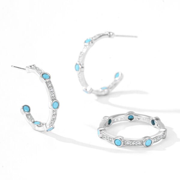 Turquoise & CZ Row Ring in S925 Sterling Silver – Stackable, Bold & Feminine - Image 2