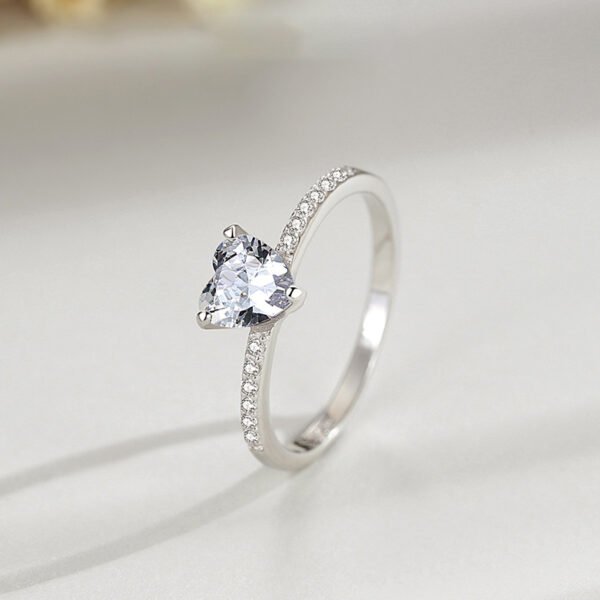 S925 Sterling Silver Love Zircon Ring Women's Light Luxury Heart-shaped Simulation Diamond Ring All-match Index Finger Ring Valentine's Day Gift - Image 2