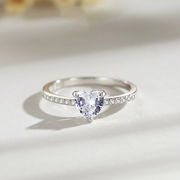 S925 Sterling Silver Love Zircon Ring Women's Light Luxury Heart-shaped Simulation Diamond Ring All-match Index Finger Ring Valentine's Day Gift - Image 3