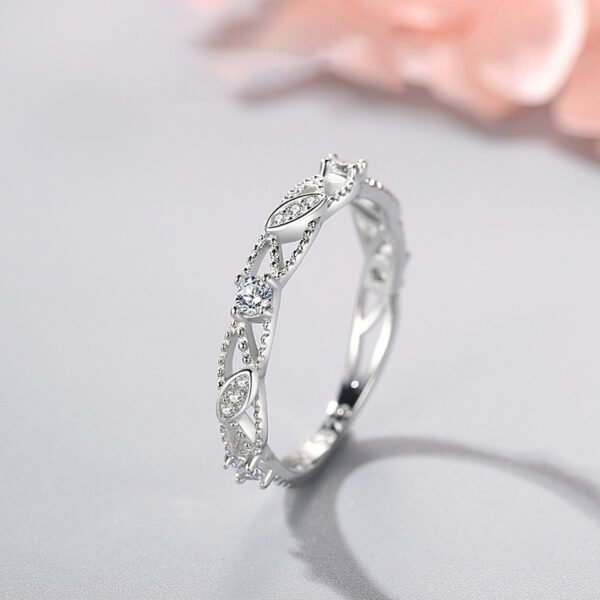 S925 Sterling Silver Ring Women's Sweet Rose Leaves Hollow Flash Diamond Ring Luxury All-match Silver Jewelry Factory Direct Approval - Image 4