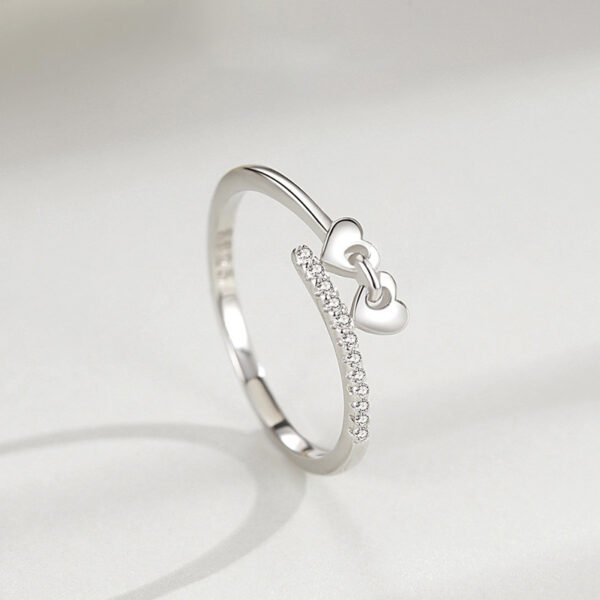 S925 Sterling Silver Heart Ring Women's Japanese and Korean Style Simple Sweet Love Micro-inlaid Index Finger Personality Cute All-match Ring - Image 4