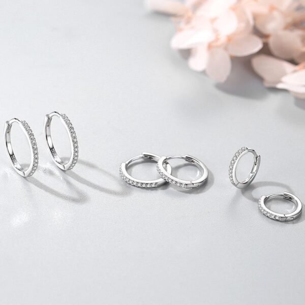 925 Sterling Silver Minimalist Pave Hoop Earrings – Elegant Everyday Style - Image 4