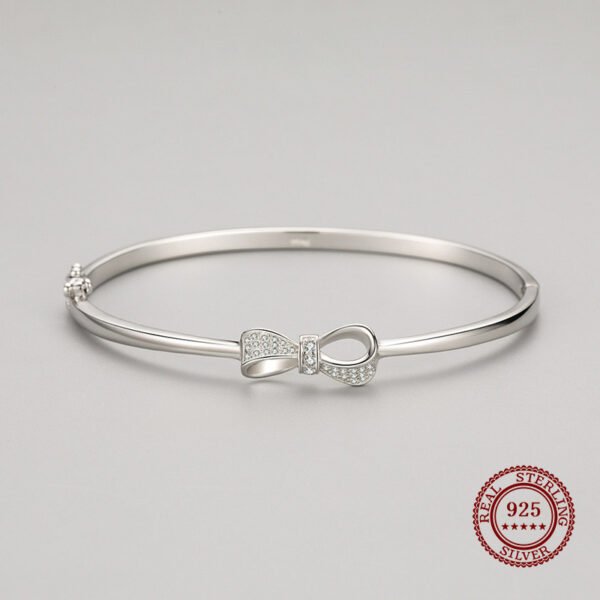 Bowknot Bangle in S925 Sterling Silver – Delicate Sparkle, Sweet Minimalism - Image 3