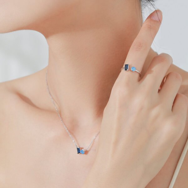 Elegant Sapphire Jewelry Set in S925 Sterling Silver – Necklace & Stud Earrings - Image 3