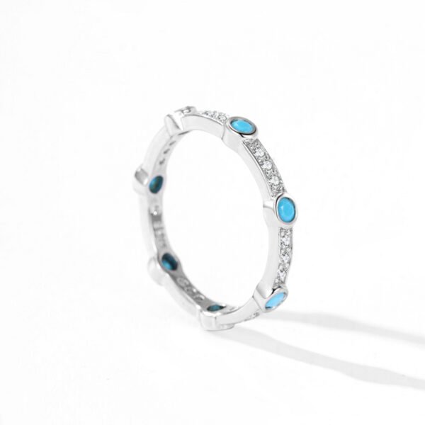Turquoise & CZ Row Ring in S925 Sterling Silver – Stackable, Bold & Feminine - Image 3