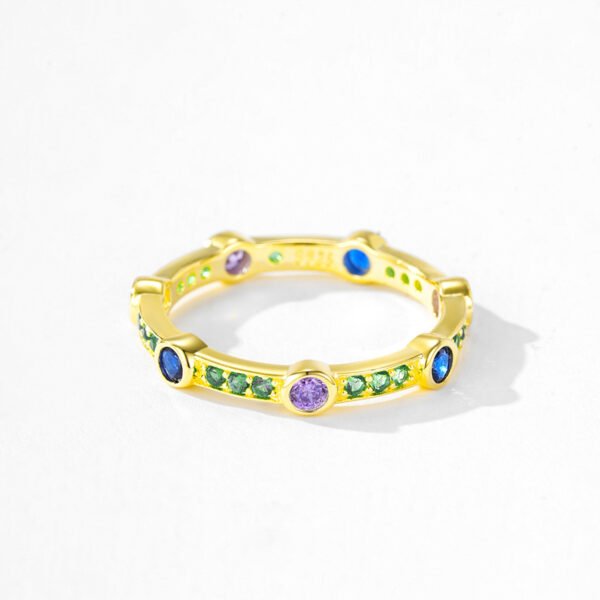 Dopamine Rainbow CZ Ring in Gold Vermeil – S925 Sterling Silver, Bold & Joyful - Image 3