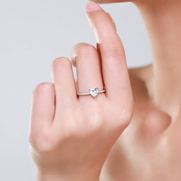 S925 Sterling Silver Love Zircon Ring Women's Light Luxury Heart-shaped Simulation Diamond Ring All-match Index Finger Ring Valentine's Day Gift - Image 4