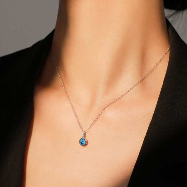 Elegant Aquamarine CZ Pendant Necklace in S925 Sterling Silver - Image 5