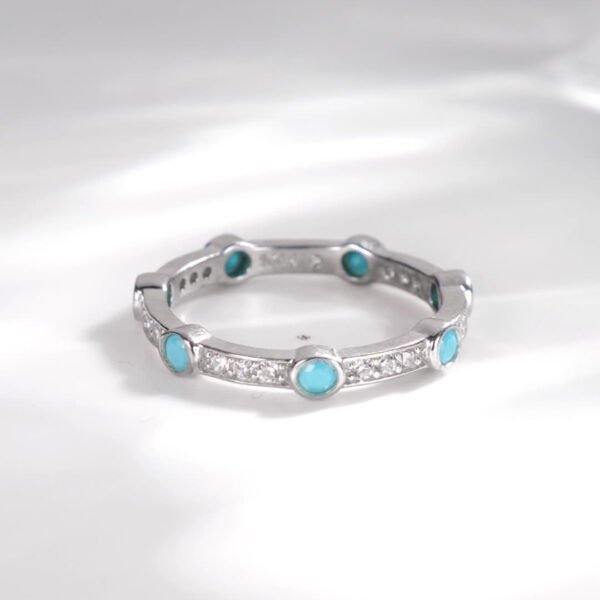 Turquoise & CZ Row Ring in S925 Sterling Silver – Stackable, Bold & Feminine - Image 5