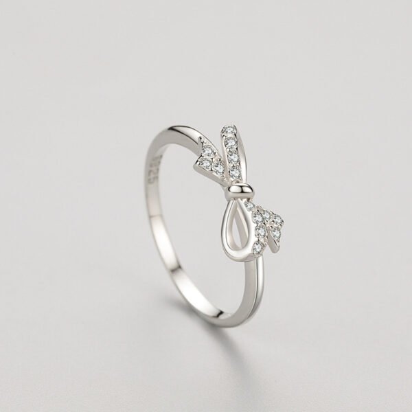 s925 Sterling Silver Bow Ring Women's Japanese and Korean Sweet Small Fresh Micro Diamond Index Finger Ring Valentine's Day Gift - Image 4