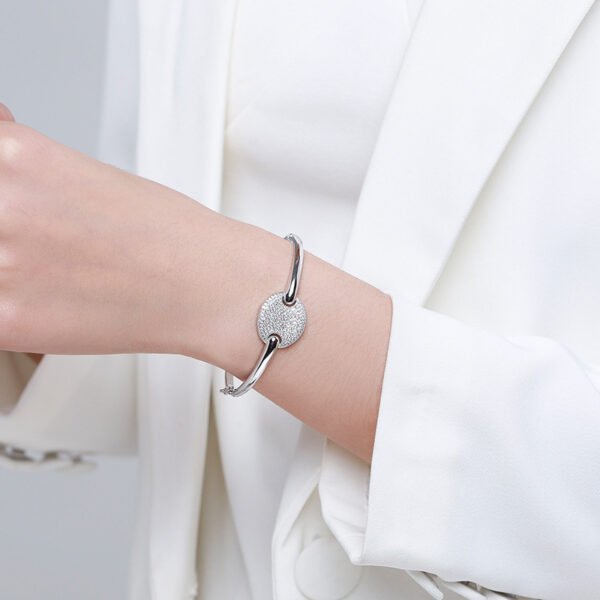 s925 Sterling Silver Round Diamond Bracelet Women's Korean Style Simple Fashion Open Bracelet Temperament High-grade Hand Jewelry Batch - Image 2