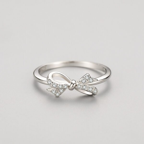 s925 Sterling Silver Bow Ring Women's Japanese and Korean Sweet Small Fresh Micro Diamond Index Finger Ring Valentine's Day Gift - Image 3
