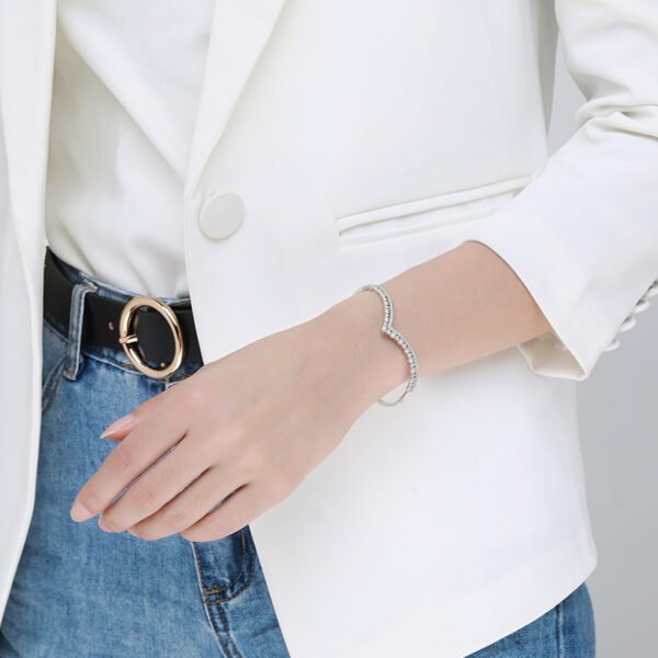 s925 Sterling Silver Bracelet Women's European and American Cross-border Fashion V-shaped Crown Bracelet Luxury High-end Diamond Opening Bracelet - Image 2