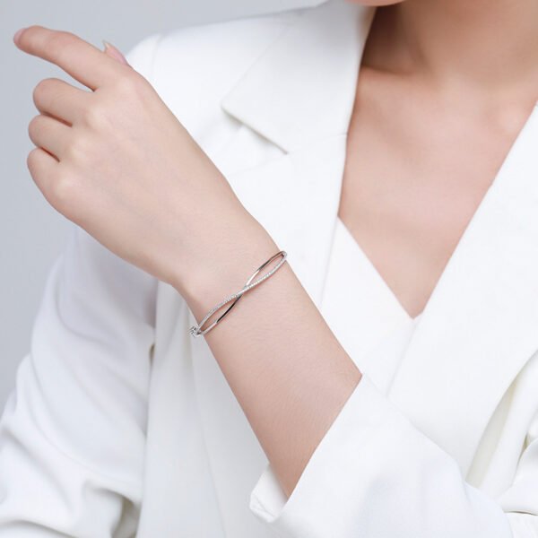 s925 sterling silver bracelet women's Japanese and Korean fashion Cross diamond opening bracelet temperament Joker hand jewelry a generation of hair - Image 2