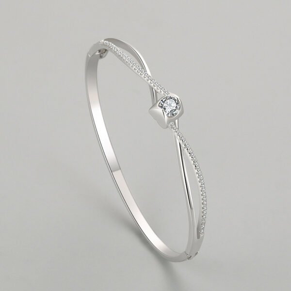 s925 Sterling Silver Bracelet Women's Korean-style Cross-border Fashion Cross-love Open-mouth Bracelet Light Luxury Hollow Diamond Hand Jewelry - Image 4