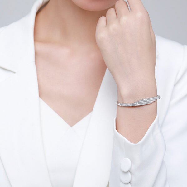 s925 Silver Bracelet Women's European and American Cross-border Fashion Line Diamond Opening Bracelet Light Luxury High-end Platinum Plated Jewelry - Image 2