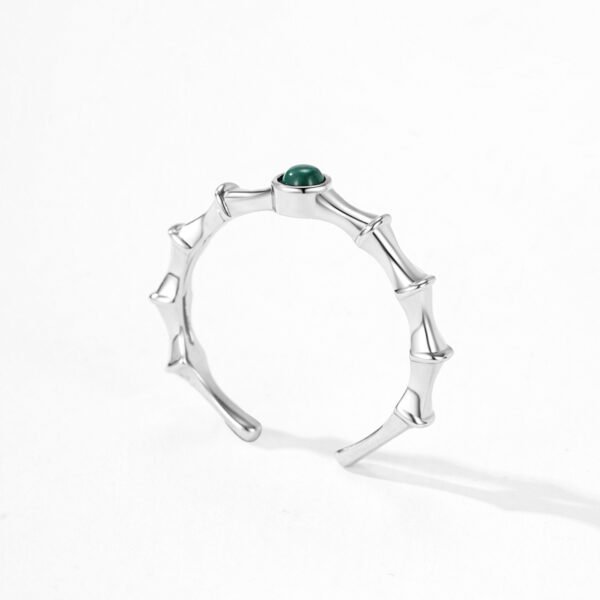 High-rise S925 sterling silver new Chinese style malachite bamboo open ring Women's retro commuter design index finger ring - Image 3