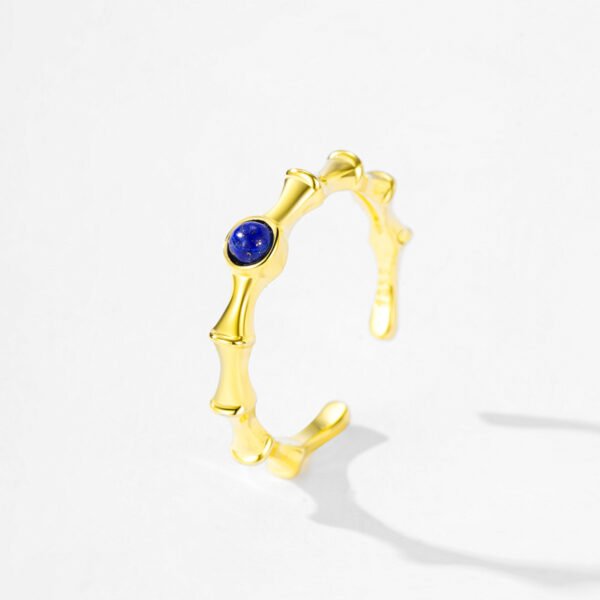 S925 sterling silver new style plain lapis lazuli bamboo open ring national fashion festival high-rise retro gold index finger ring - Image 3
