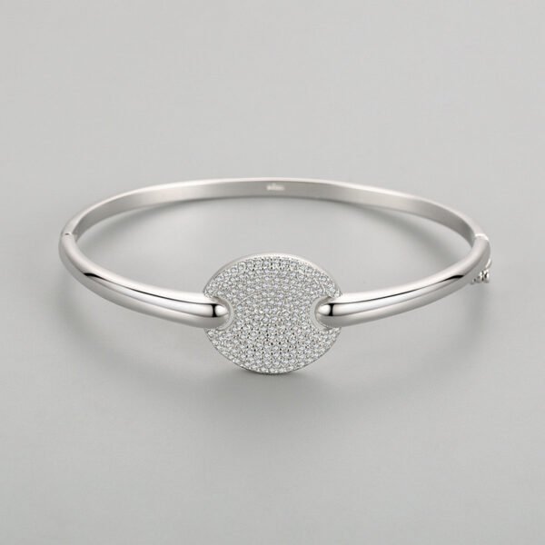 s925 Sterling Silver Round Diamond Bracelet Women's Korean Style Simple Fashion Open Bracelet Temperament High-grade Hand Jewelry Batch - Image 3