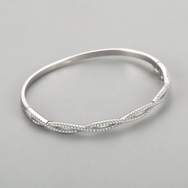 S925 silver bracelet female Korean version of small fresh cross wave hollow micro inlay bracelet light luxury Joker hand jewelry wholesale - Image 3