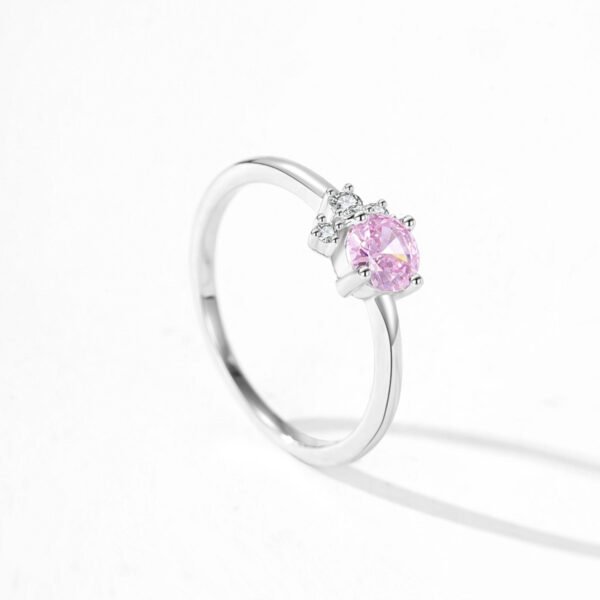 Elegant S925 Sterling Silver New Romantic Pink Zircon Ring Women's Simple Sweet All-match High-grade Finger Ring - Image 3