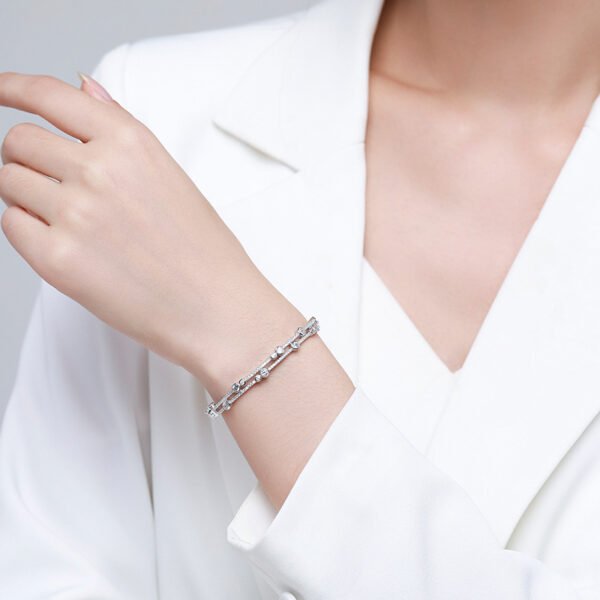 S925 silver bracelet for women European and American Amazon Fashion round asymmetric zircon bracelet elegant all-match bracelet wholesale - Image 2