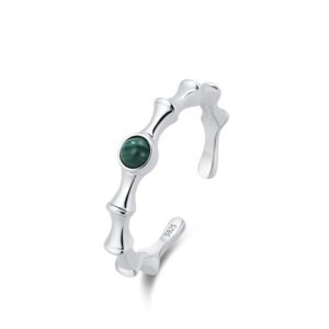 High-rise S925 sterling silver new Chinese style malachite bamboo open ring Women's retro commuter design index finger ring