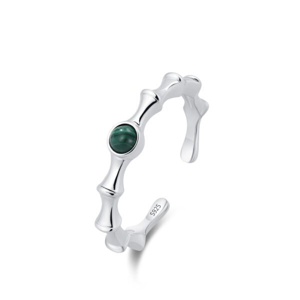 High-rise S925 sterling silver new Chinese style malachite bamboo open ring Women's retro commuter design index finger ring