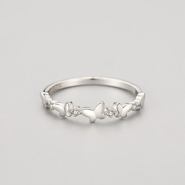 s925 Silver Ring Women's Japanese and Korean Small Fresh Butterfly Micro Diamond Ring Cross-border Stacked Index Finger Ring Jewelry Wholesale - Image 3