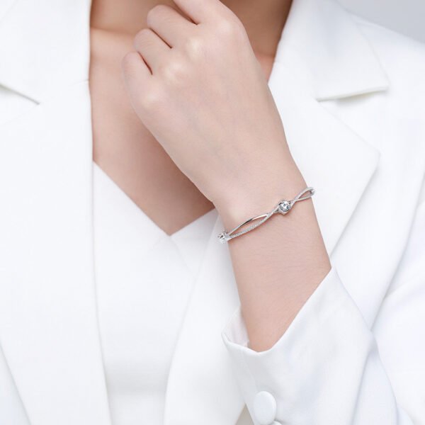 s925 Sterling Silver Bracelet Women's Korean-style Cross-border Fashion Cross-love Open-mouth Bracelet Light Luxury Hollow Diamond Hand Jewelry - Image 2