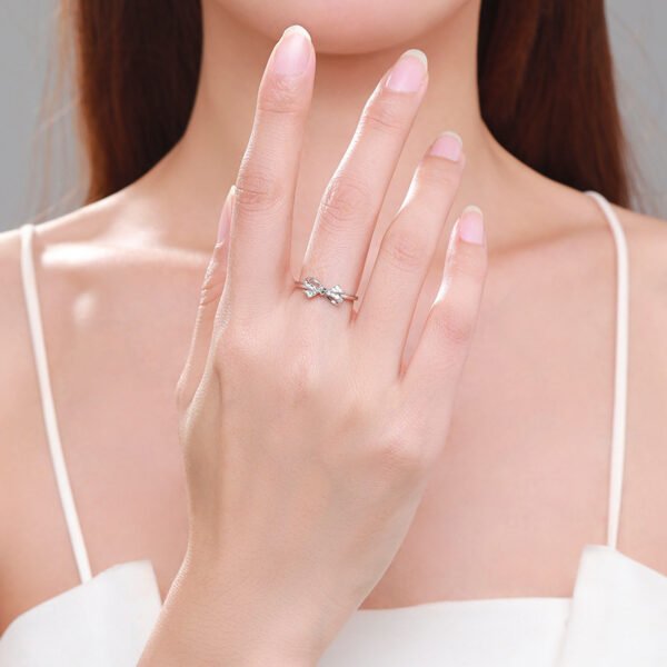s925 Sterling Silver Bow Ring Women's Japanese and Korean Sweet Small Fresh Micro Diamond Index Finger Ring Valentine's Day Gift - Image 2