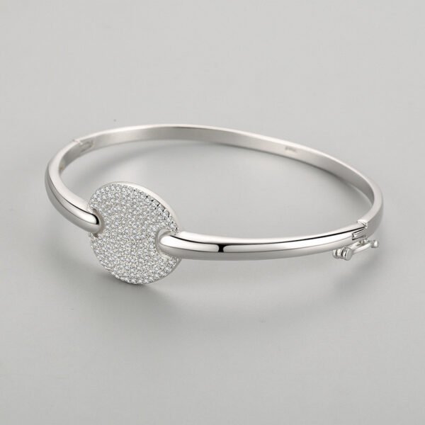 s925 Sterling Silver Round Diamond Bracelet Women's Korean Style Simple Fashion Open Bracelet Temperament High-grade Hand Jewelry Batch - Image 4
